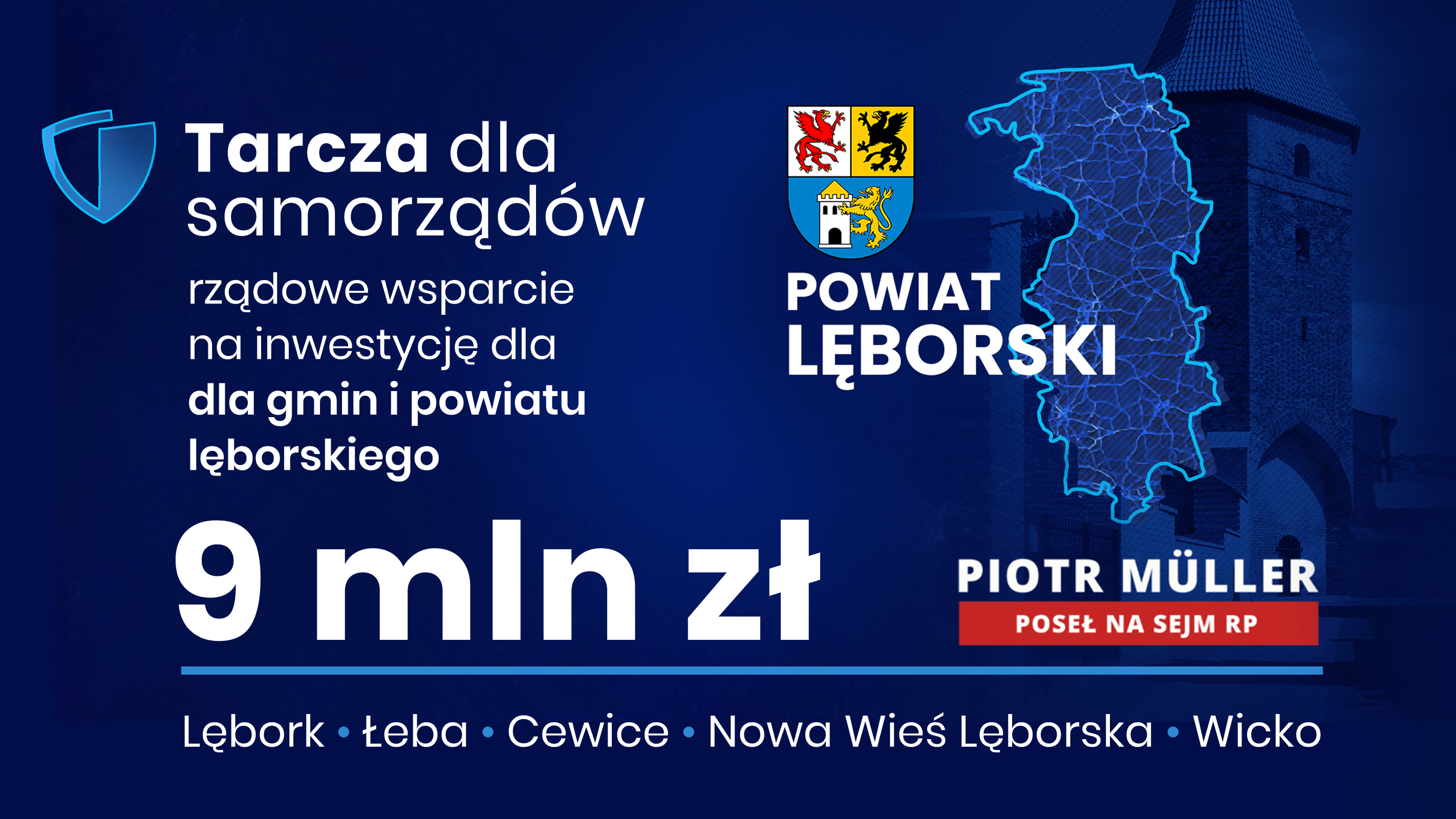 W sumie przeszło 9 mln zł dla regionu lęborskiego z Rządowej Tarczy dla Samorządów. Nowa tarcza w sprawiedliwy sposób wspiera zarówno większe miasta, jak i najmniejsze miejscowości.