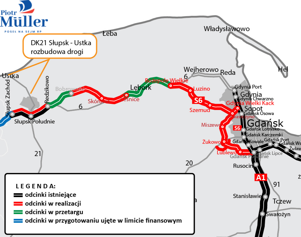 Aż 13 kilometrów, zmodernizowanej, bezpiecznej drogi DK21 między Ustką a Słupskiem z ciągiem pieszo-rowerowym.