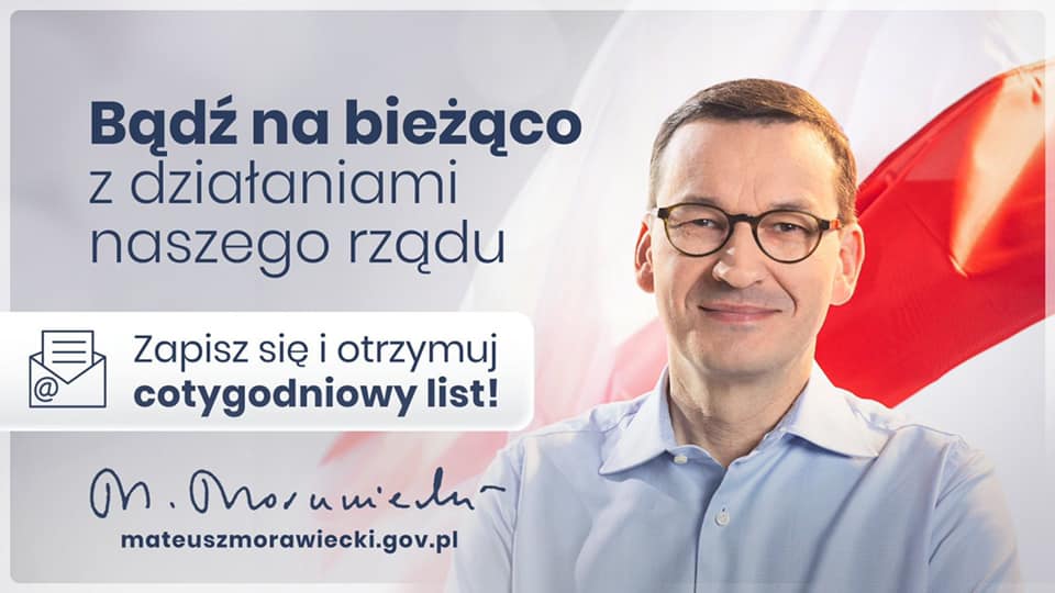 Zapisz się na mateuszmorawiecki.gov.pl i otrzymuj cotygodniowy list premiera Mateusza Morawieckiego.
