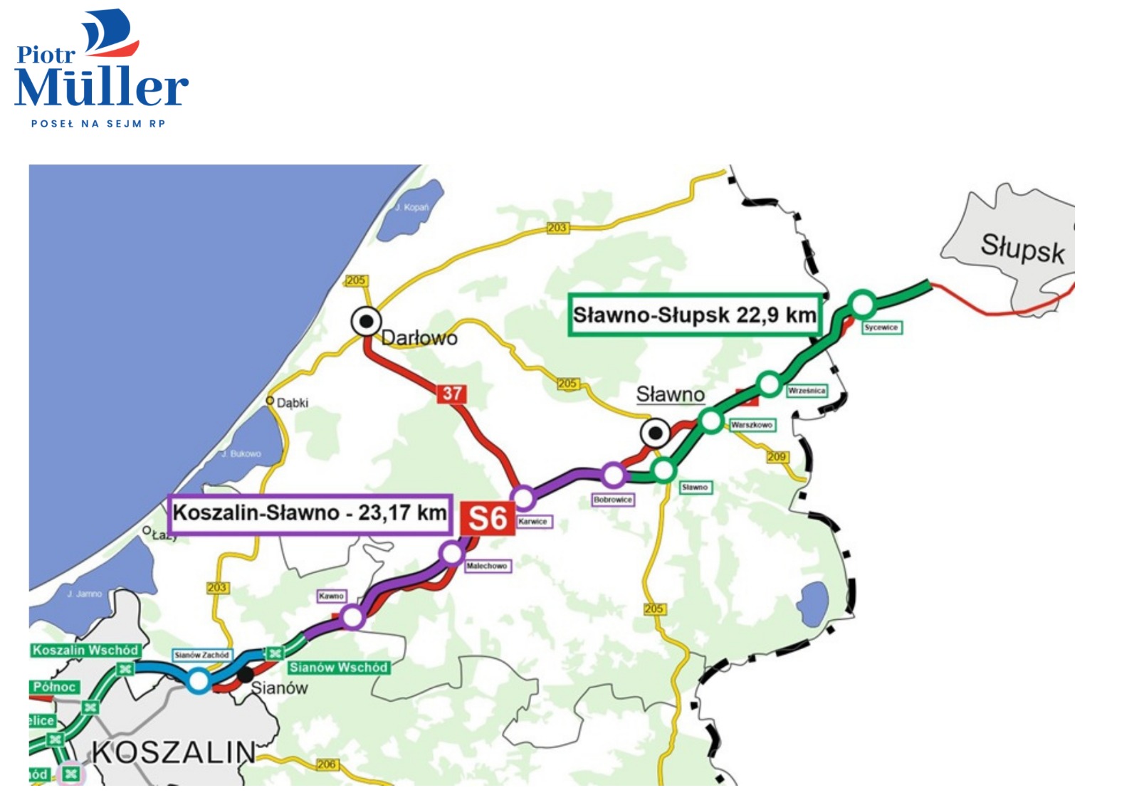 Ogłoszono przetargi na budowę odcinków Sianów Wschód - Sławno oraz Sławno-Słupsk w ramach budowy S6! To będzie aż 46 km nowej drogi!