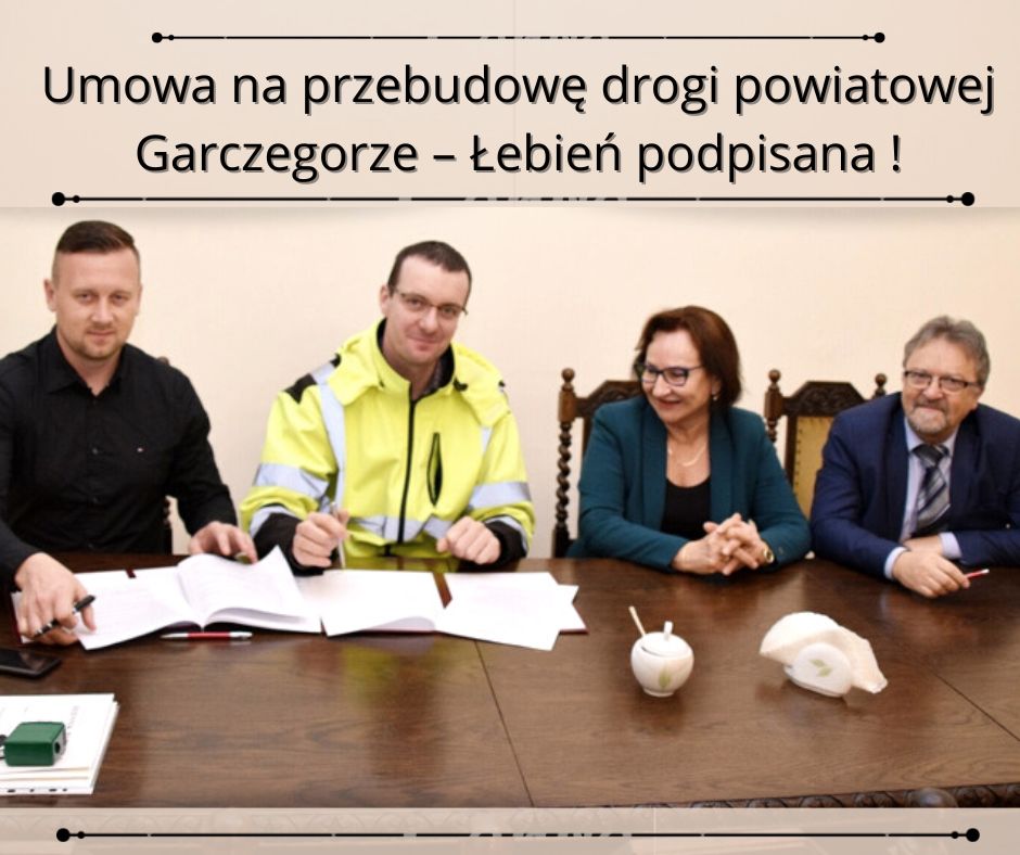 W poniedziałek została podpisana umowa na przebudowę drogi powiatowej Garczegorze-Łebień. Powiat Lęborski na realizację tej inwestycji otrzymał dofinansowanie z Rządowego Funduszu Rozwoju Dróg w wysokości 3,15 mln zł. W ramach zadania zostanie wzmocniona i poszerzona jezdnia na odcinku 4,2 km.